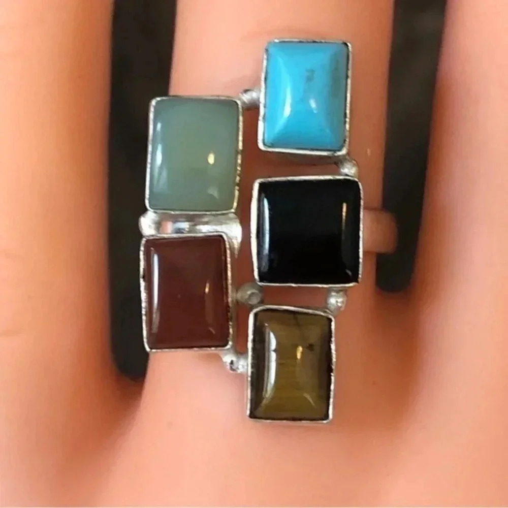 Size 8.5 Multicolor Gemstone 925 Sterling Silver Plated Handmade Ring